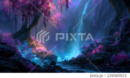 隠された洞窟の生物発光する滝 隠された洞窟の生物発光する滝 126060022