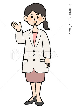 手描き風 こちらのポーズの白衣を着た女性医師 スカートスタイル 手描き風 こちらのポーズの白衣を着た女性医師 スカートスタイル 126060063