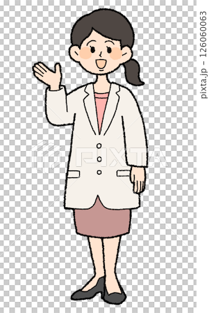手描き風 こちらのポーズの白衣を着た女性医師 スカートスタイル 手描き風 こちらのポーズの白衣を着た女性医師 スカートスタイル 126060063