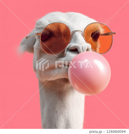 Cool llama chewing bubble gum and wearing sunglasses 126060094
