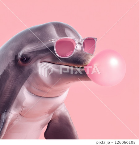 Dolphin wearing sunglasses and blowing bubblegum 126060108