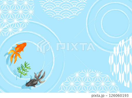 上から見た金魚と波紋の背景イラスト　横長 126060193