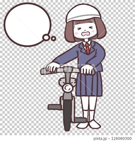 不滿的女學生騎腳踏車排隊的插圖 126060300