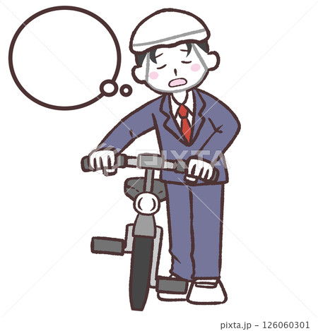 不満気に自転車に並ぶ男子学生フキダシイラスト 126060301