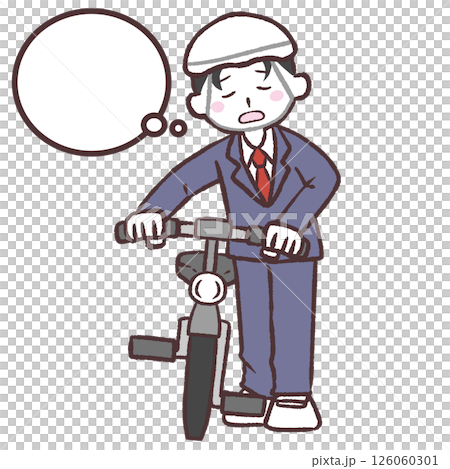 不満気に自転車に並ぶ男子学生フキダシイラスト 126060301