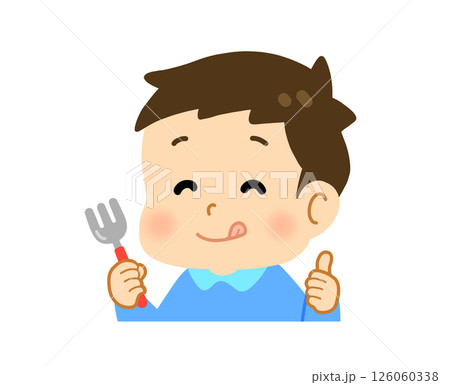 美味しいものを食べて満足している男の子 126060338