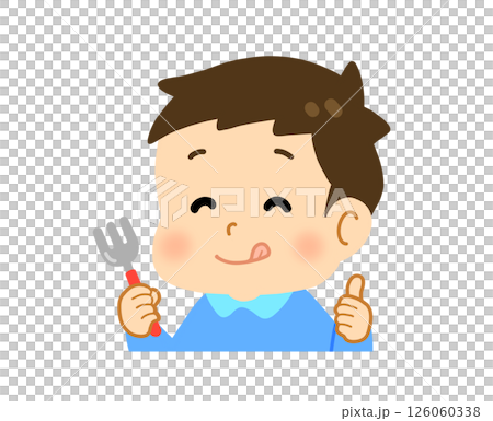 美味しいものを食べて満足している男の子 126060338