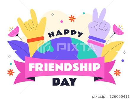 Happy Friendship Day Vector Illustration Featuring Young Boys and Girls Hugging Each Other or Putting Their Hands Together in a Flat Background 126060411