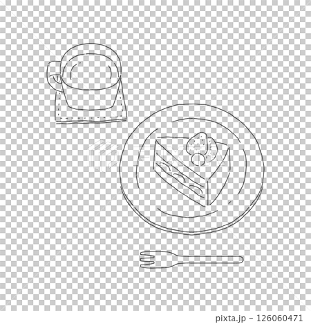 蛋糕和咖啡線描 126060471