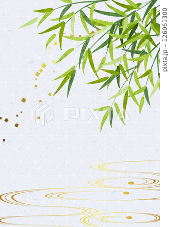 笹の葉、背景、和風、麻の葉模様、かわいい、イラスト、縦 126061300