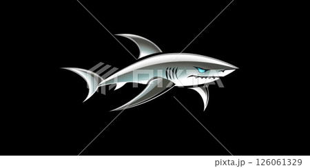 Silver shark swimming in the dark, modern logo design 126061329