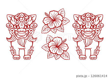 シーサーとハイビスカス 126061414