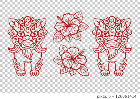 シーサーとハイビスカス 126061414