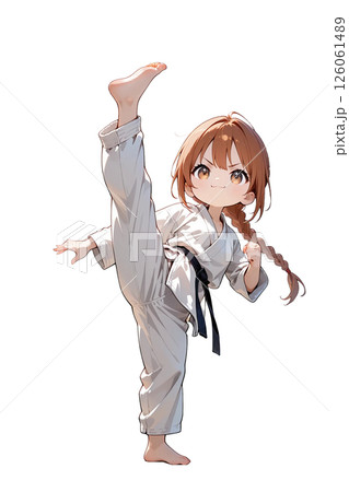 空手着で上段蹴りをする女の子 126061489