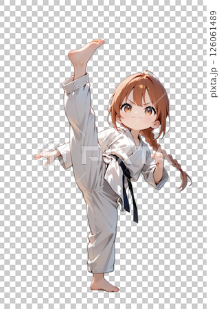 空手着で上段蹴りをする女の子 126061489