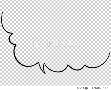 線画手書き風のシンプルな線の吹き出し　左下丸み左右3つ　右上なし　左しっぽ 126061642