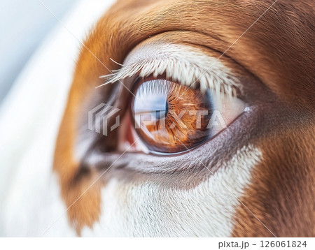 Close up of brown eye of dog showing reflection 126061824