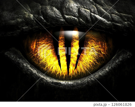 Dragon eye glowing with intense golden light and vertical pupils 126061826