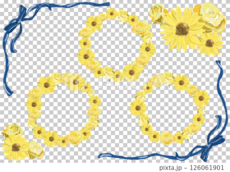 黃色的花和藍色的絲帶框架集 126061901