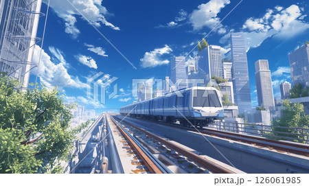 雲に包まれた未来都市を走る高架鉄道と線路旅の道電車旅 雲に包まれた未来都市を走る高架鉄道と線路旅の道電車旅 126061985