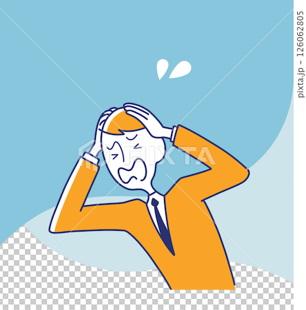 焦慮的商人在藍色背景下抬起頭 126062805