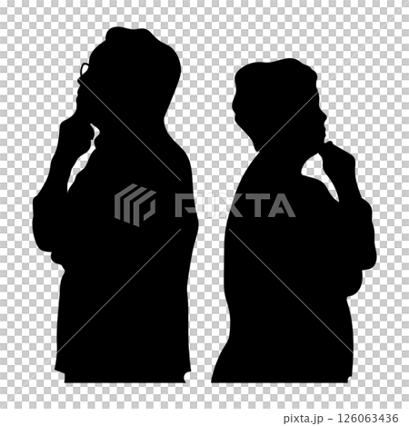 考える中高年の男女のシルエットイラスト 考える中高年の男女のシルエットイラスト 126063436