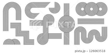 Zen arch set, simple line arch and shapes. Geometric Japanese zen pattern minimal elements. Boho style strips. 126063518