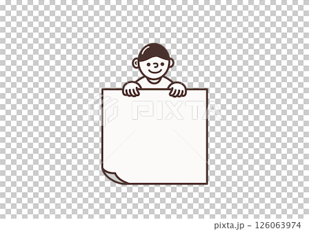 Illustration of a smiling man holding a banner Illustration of a smiling man holding a banner 126063974