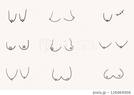 Breast body positive woman doodle, body shape natural. Simple kinds of woman breast. Hand drawn design. Breast body positive woman doodle, body shape natural. Simple kinds of woman breast. Hand drawn design. 126064008