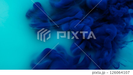 Paint background. Color smoke. Blur blue water mist chemical emulsion wave humid texture acrylic flow spreading on art abstraction. 126064107