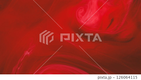 Cloud ink. Blend flow. Defocused red crimson color smoke texture chemical water swirl wet substance moving on abstract background. 126064115