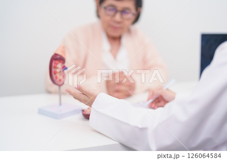 Elderly Patient consultation with doctor for Kidney disease, Urinary system and Stones, Cancer, world kidney day, Chronic kidney, Urology, Nephritis, Renal, Transplant and medical healthcare concept 126064584