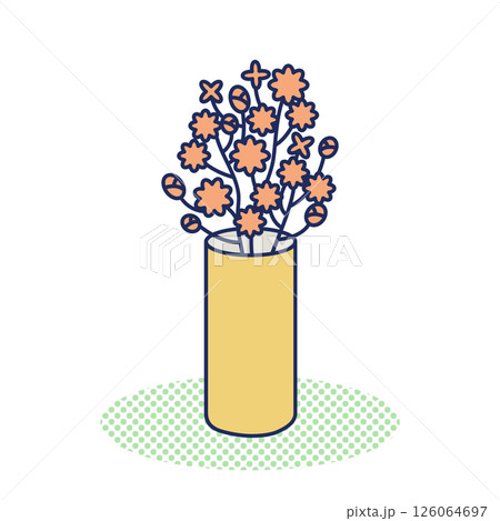 円筒形の花瓶に入った花の枝のカラーイラスト 126064697