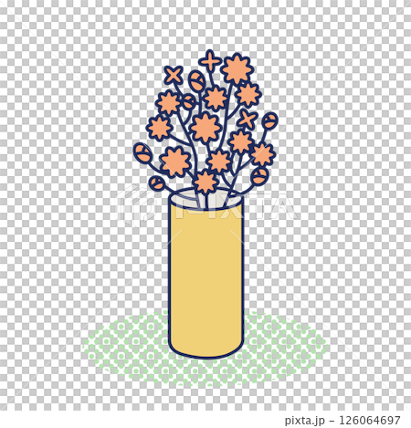 円筒形の花瓶に入った花の枝のカラーイラスト 126064697