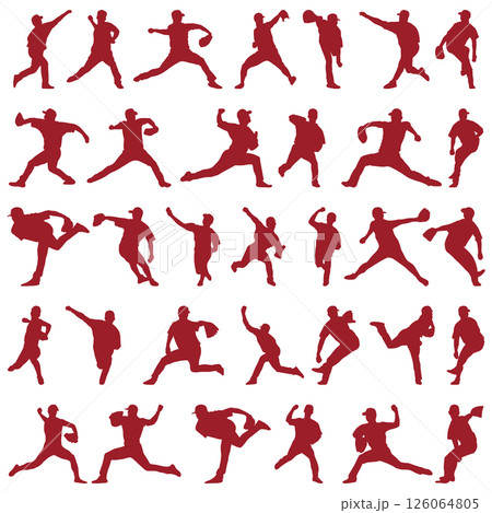 イラスト素材：スポーツシルエットセット野球 126064805