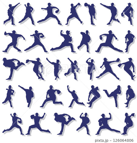 イラスト素材：スポーツシルエットセット野球 126064806