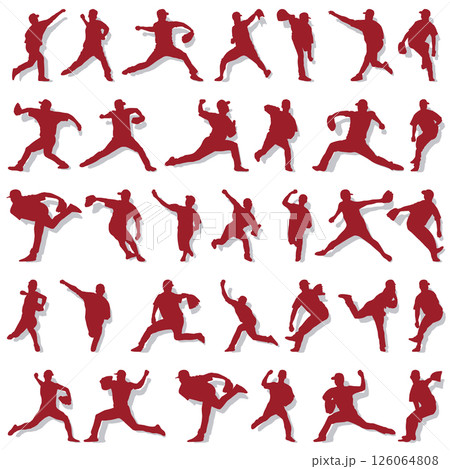 イラスト素材：スポーツシルエットセット野球 126064808