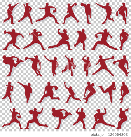 イラスト素材：スポーツシルエットセット野球 126064808
