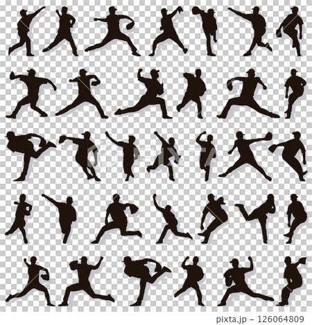 插畫素材：運動剪影集棒球 126064809