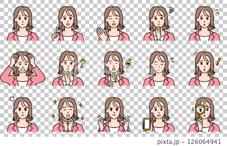 圖解集：一位身穿西裝的女性透過臉部表情和姿勢表達情緒 126064941