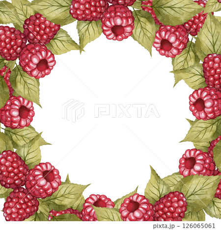 Raspberry frame with green leaves Raspberry frame with green leaves 126065061