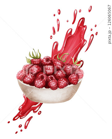 Raspberry Bowl with Juice Splash 126065067