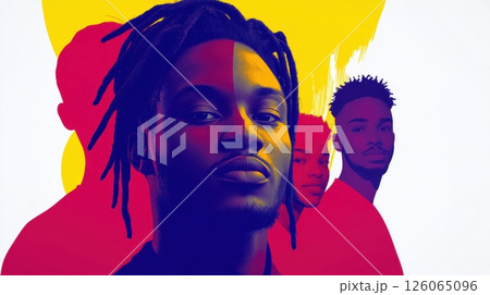 Group of young men emerging from colorful background Group of young men emerging from colorful background 126065096