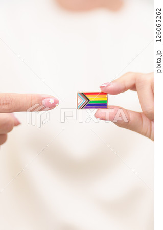 Happy pride month and LGBT or LGBTQ or LGBTQIA with rainbow flag Brooch pin for Lesbian, Gay, Bisexual, Transgender, Queer, Intersex, Non Binary, Marriage Equality Law, Pansexual and Demisexual 126065262