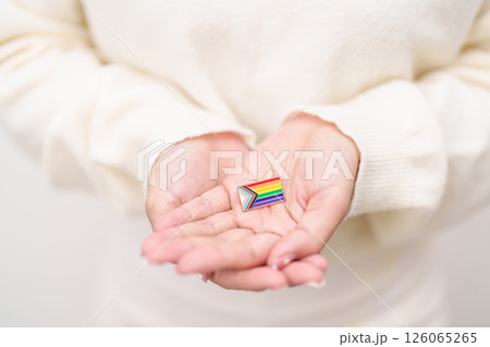 Happy pride month and LGBT or LGBTQ or LGBTQIA with rainbow flag Brooch pin for Lesbian, Gay, Bisexual, Transgender, Queer, Intersex, Non Binary, Marriage Equality Law, Pansexual and Demisexual 126065265
