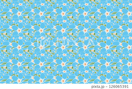 Abstract drawing of blue flower with leaf background. 126065391
