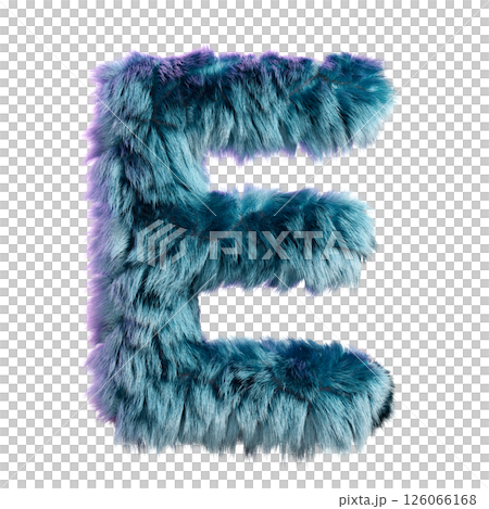 Furry Blue Letter E Isolated on White Background in Creative 3D Design Style 126066168