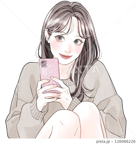 スマホを持って楽しそうな女性 126066226