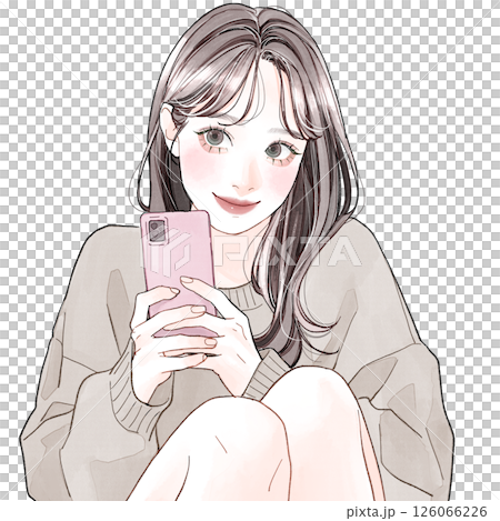 一名幸福的女人拿著智慧型手機 126066226