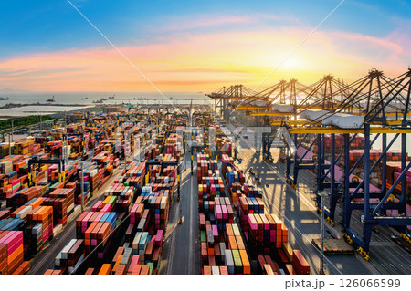 Aerial shots of Port and Container ship. 126066599